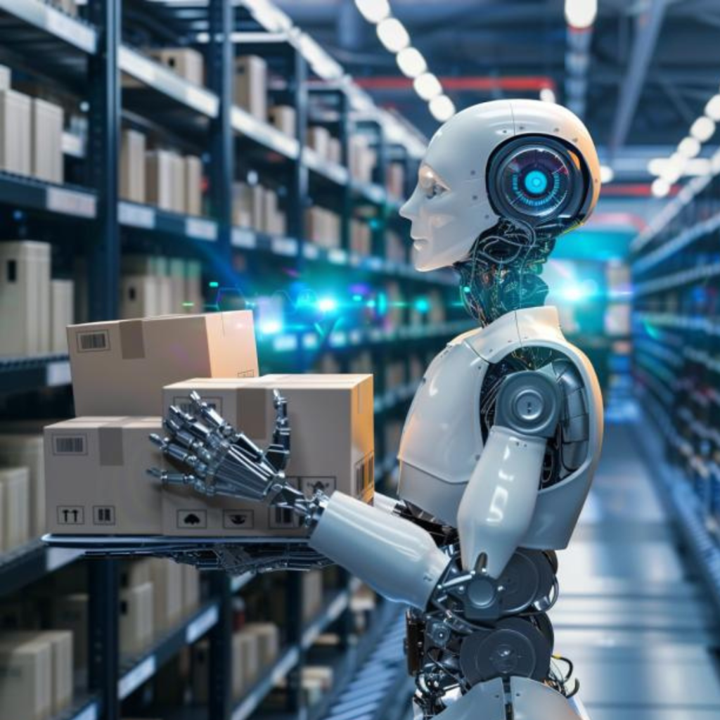 Robot preparando pedidos en un almacén